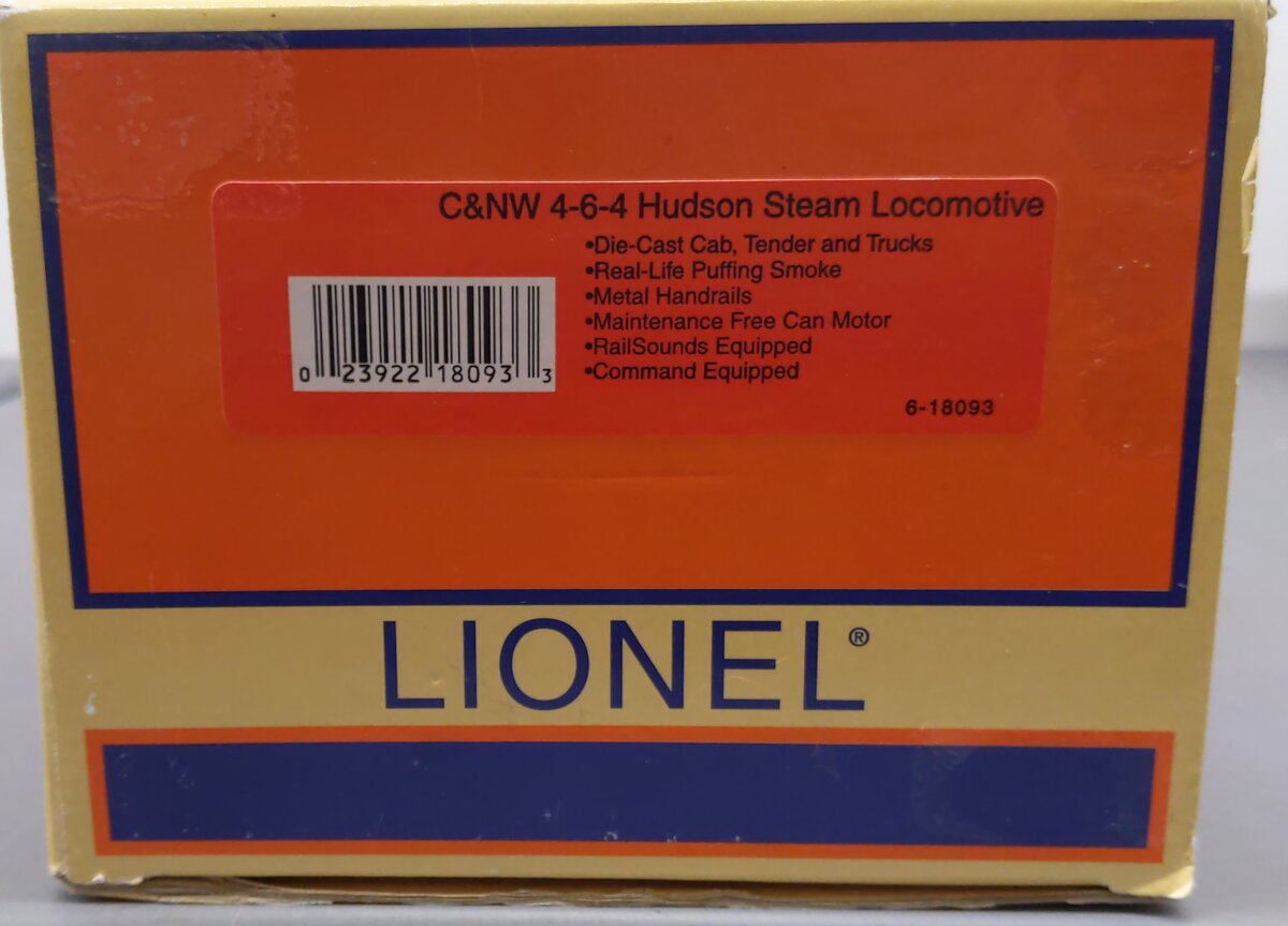 Lionel 6-18093 O Gauge C&NW 4-6-4 Hudson Steam Locomotive & Tender #2908 LN/Box