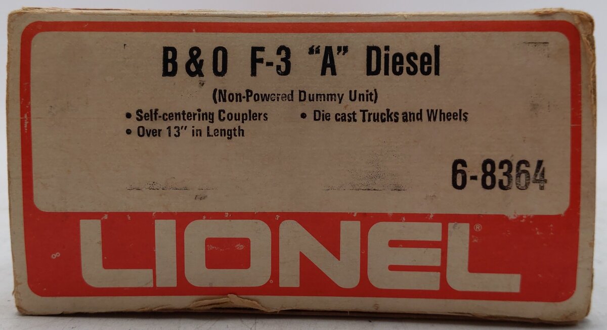 Lionel 6-8364 O Gauge Baltimore & Ohio F3 A Non-Powered Diesel Locomotive VG/Box