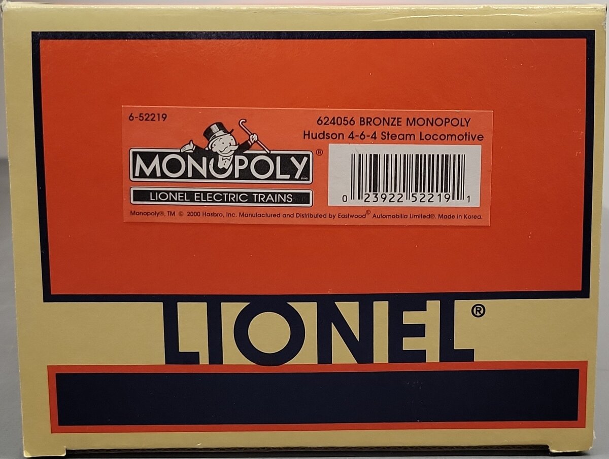 Lionel 6-52219 Monopoly 4-6-4 Bronze Hudson Steam Locomotive #2000 EX/Box