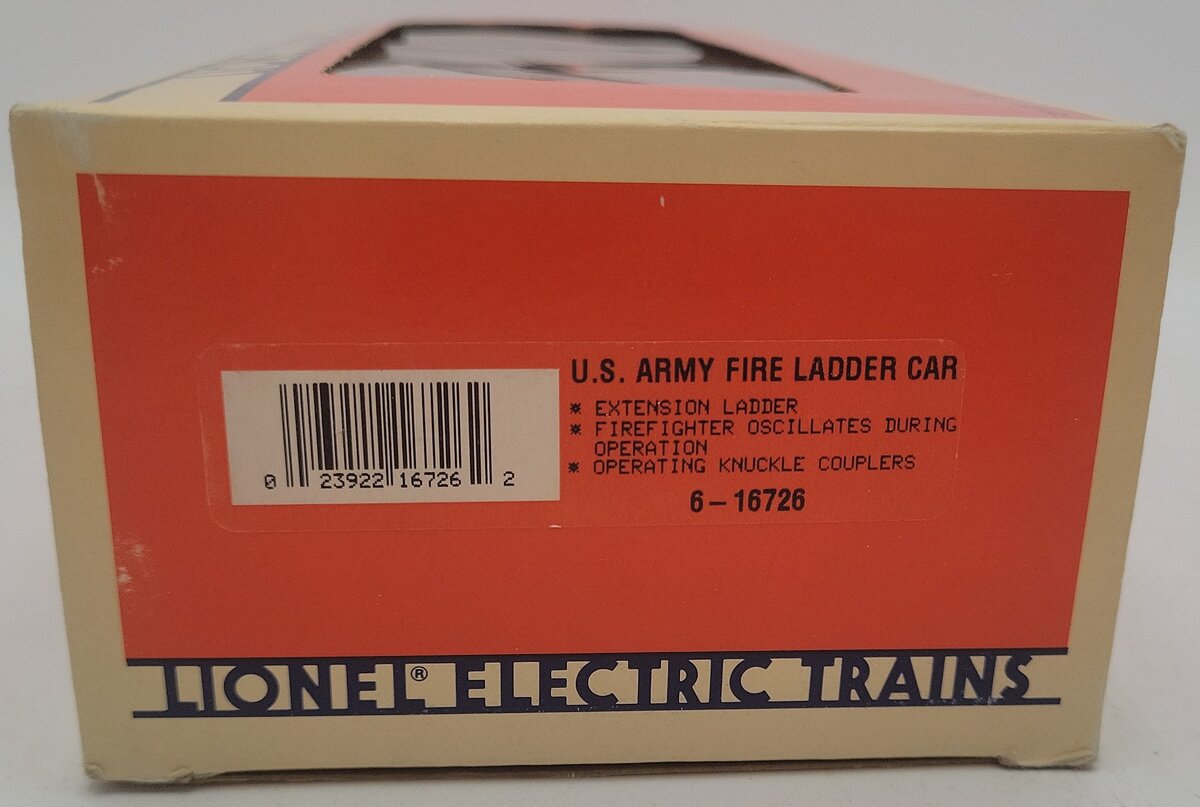 Lionel 6-16726 O Gauge Army Fire Ladder Car EX/Box