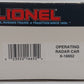 Lionel 6-16652 O Gauge Operating Radar Car EX/Box