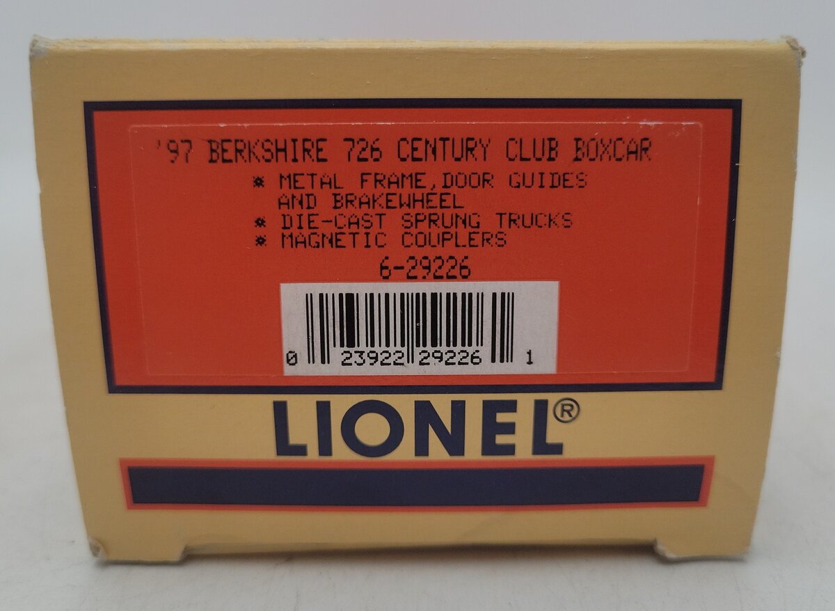 Lionel 6-29226 O Gauge 726 Berkshire Century Club Boxcar #726 EX/Box