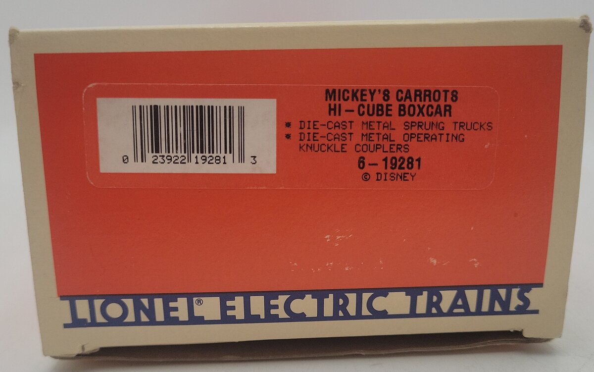 Lionel 6-19281 Mickeys Carrots Hi-Cube Boxcar EX/Box