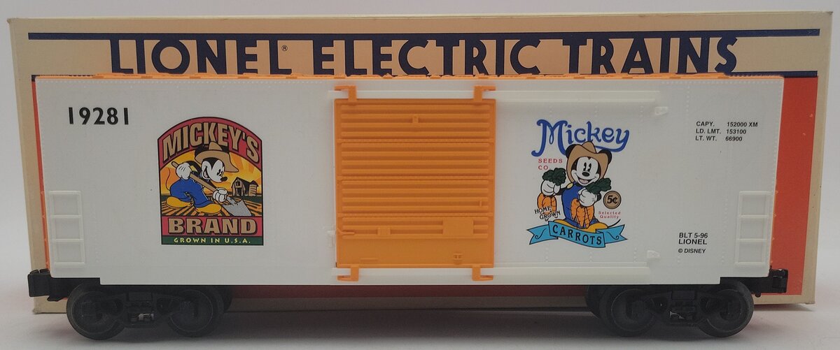 Lionel 6-19281 Mickeys Carrots Hi-Cube Boxcar EX/Box