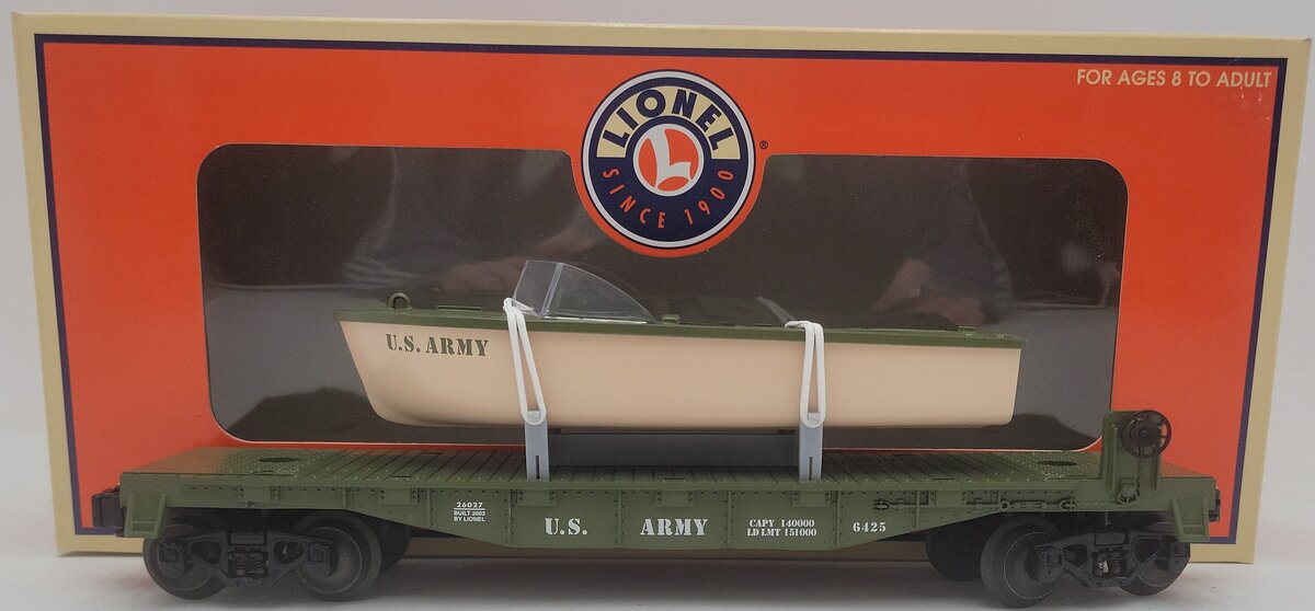 Lionel 6-26027 O Gauge U.S. Army Flatcar w/Boat #6425 EX/Box