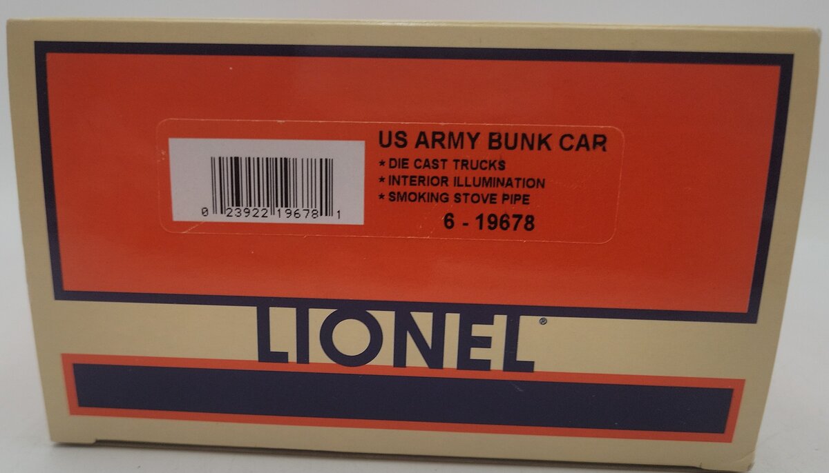 Lionel 6-19678 O Gauge Army Smoking Bunk Car #26414 EX/Box