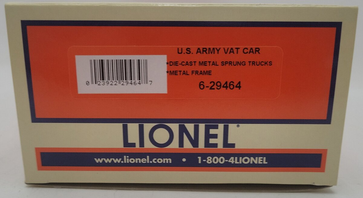 Lionel 6-29464 O Gauge U.S. Army Vat Car #29464 EX/Box