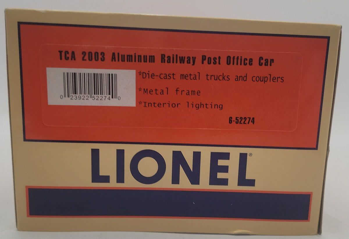 Lionel 6-52274 O Gauge TCA Aluminum Railway Post Office Car #2003 EX/Box