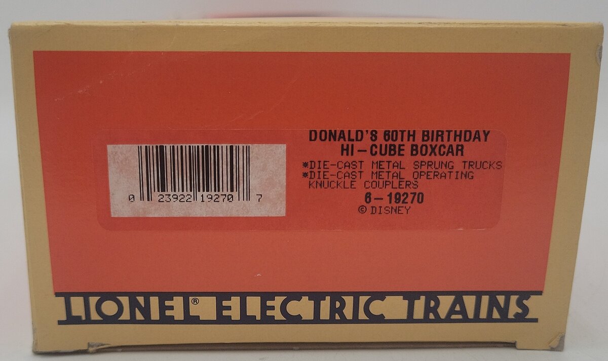 Lionel 6-19270 O Gauge Donald Duck 60th Birthday Boxcar EX/Box