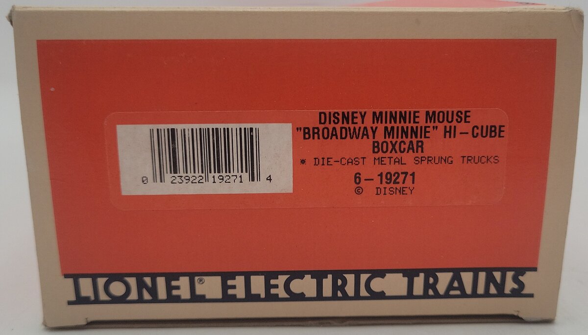Lionel 6-19271 O Gauge Disney Broadway Minnie Mouse Hi-Cube Boxcar EX/Box