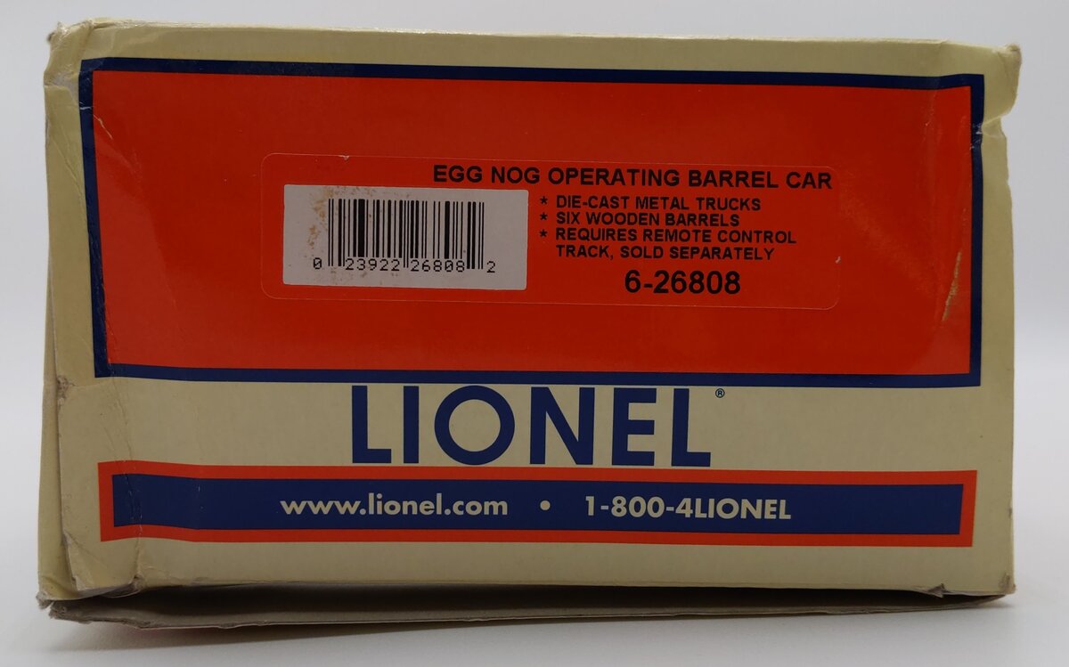 Lionel 6-26808 O Gauge Egg Nog Operating Barrel Car #26808 LN/Box