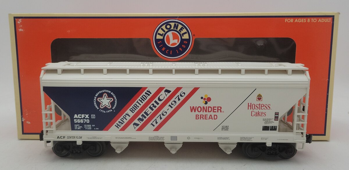 Lionel 6-17157 O Gauge Wonder Bread 3-Bay Hopper Car #56670 LN/Box