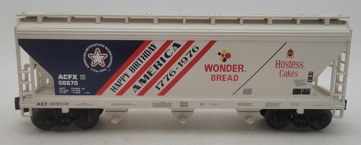 Lionel 6-17157 O Gauge Wonder Bread 3-Bay Hopper Car #56670 LN/Box