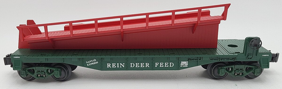 Lionel 6-26661 O Gauge Reindeer Feed Barrel Ramp Car Pack LN/Box