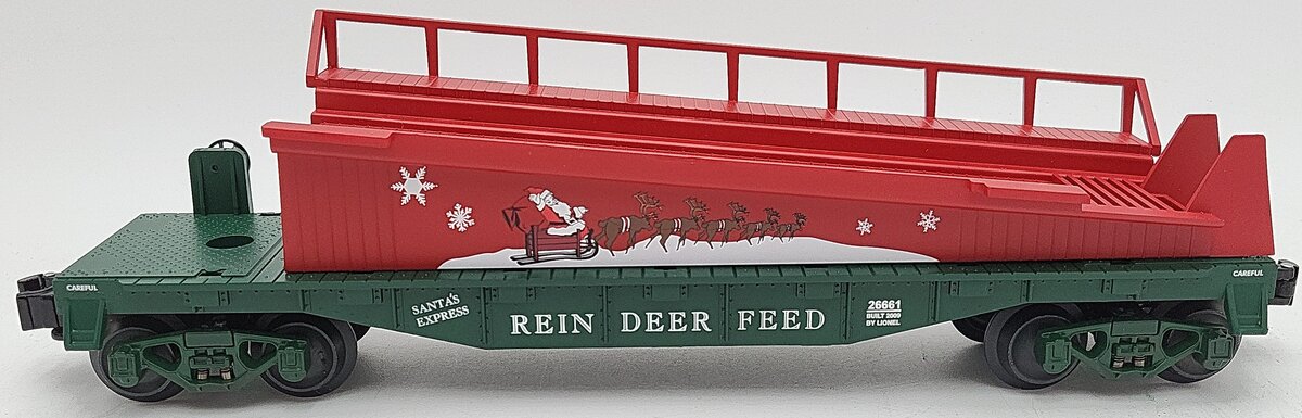 Lionel 6-26661 O Gauge Reindeer Feed Barrel Ramp Car Pack LN/Box