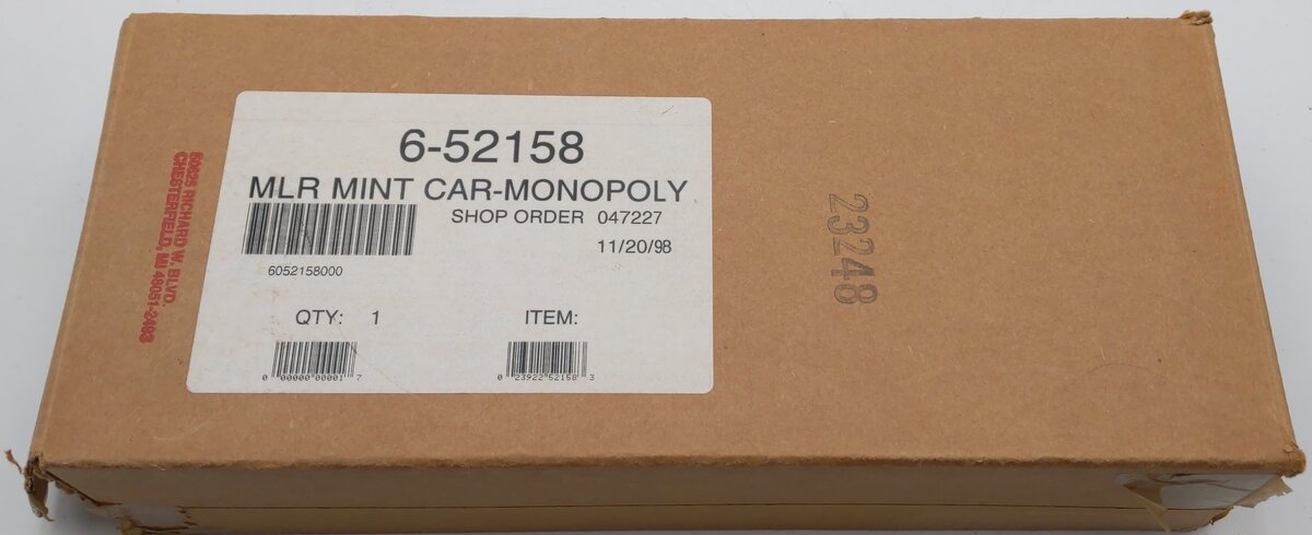 Lionel 6-52158 O Gauge Monopoly Luxury/Income Tax Mint Car LN/Box