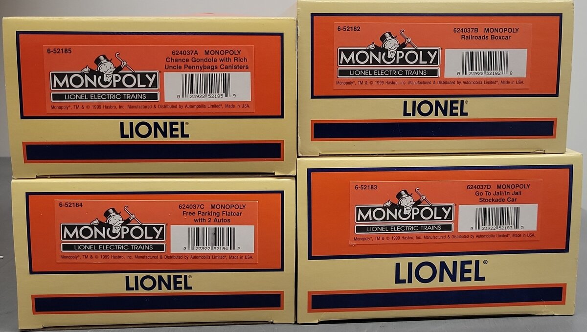 Lionel 6-52181 O Gauge Monopoly Set Two Freight Car 4-Pack EX/Box