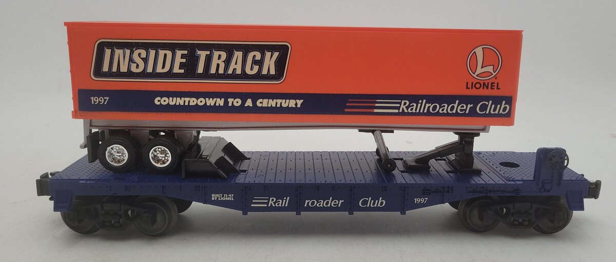 Lionel 6-19437 O Gauge Lionel Rail Roader Club Flatcar w/Inside Track Trailer EX/Box