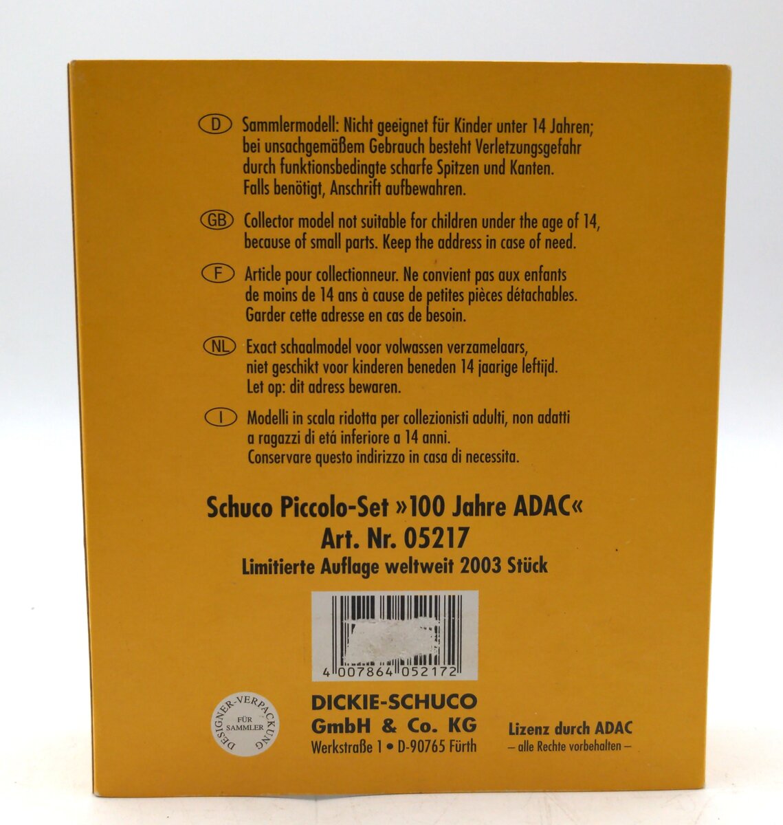 Schuco 05217 Diecast Piccolo-Set 100 Jahre ADAC NIB