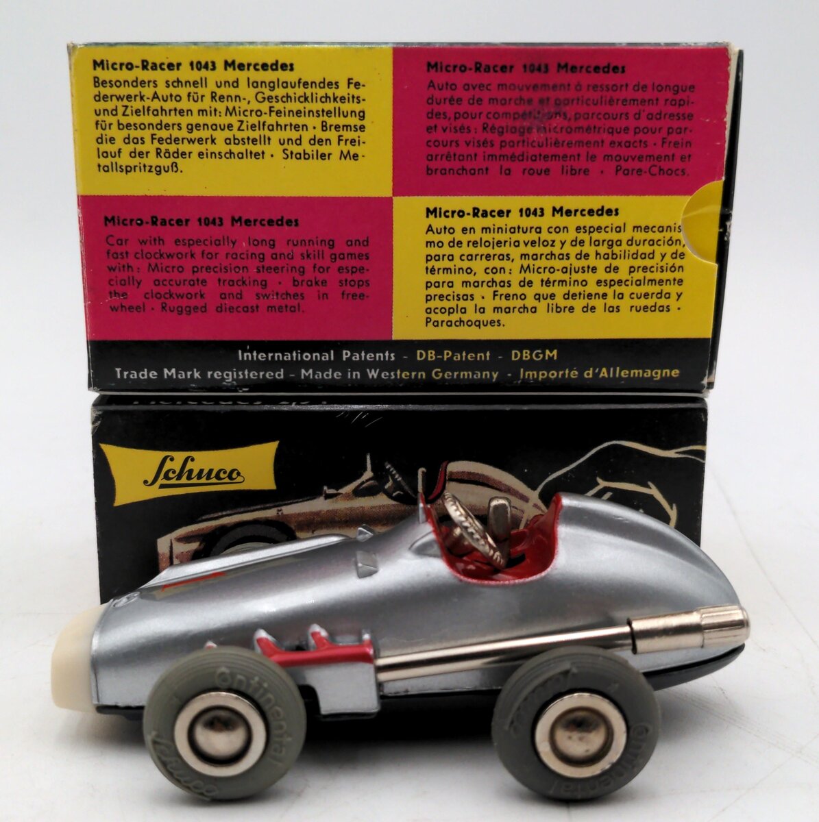 Schuco 1043 Vintage Micro Racer Diecast Wind-Up Mercedes Race Car #5 VG/Box