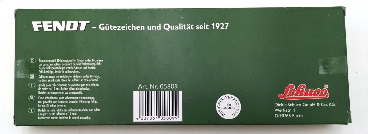 Schuco 05809 Diecast 1927 Piccolo Edition Fendt NIB