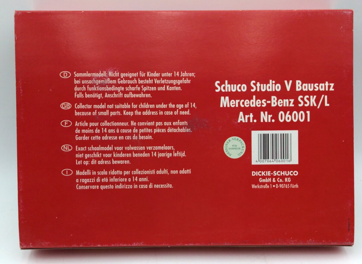 Schuco 06001 Tin Lithograph Studio V Bausatz Mercedes-Benz SSK/L Wind-Up Cat Kit LN/Box