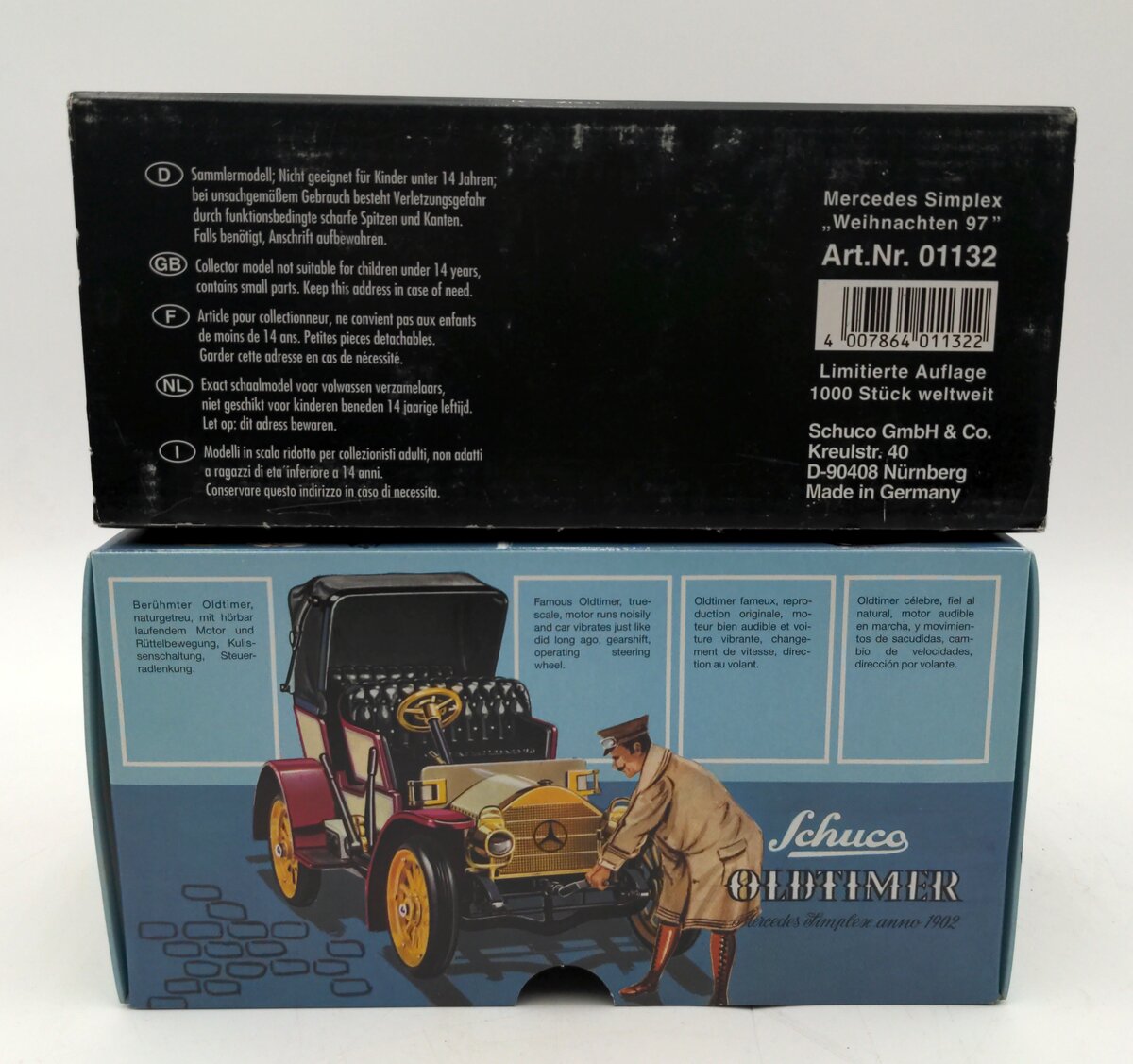 Schuco 01132 1:18 Scale Tin Lithopgraph 1997 Mercedes Simplex Weihnachten EX/Box
