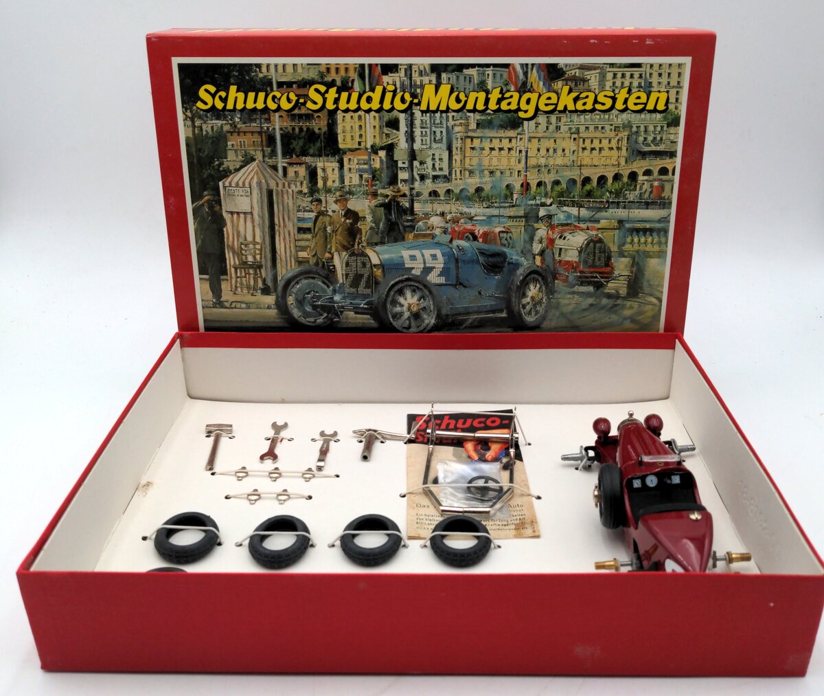 Schuco 01742 Tin Lithograph Studio Bugatti Montagekasten Wind-Up Car Kit EX/Box