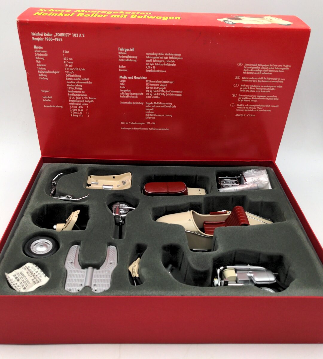 Schuco 06541 1:18 Scale Diecast Montagekasten Heinkel Roller mit Beiwagen Kit MT/Box