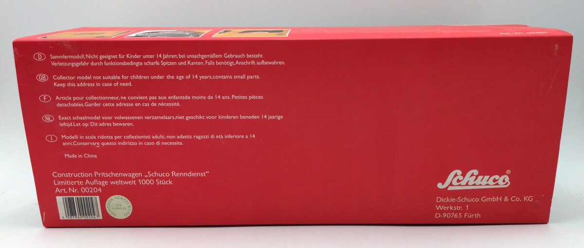 Schuco 00204 1:18 Scale Diecast Construction Pritschenwagen Renndienst NIB
