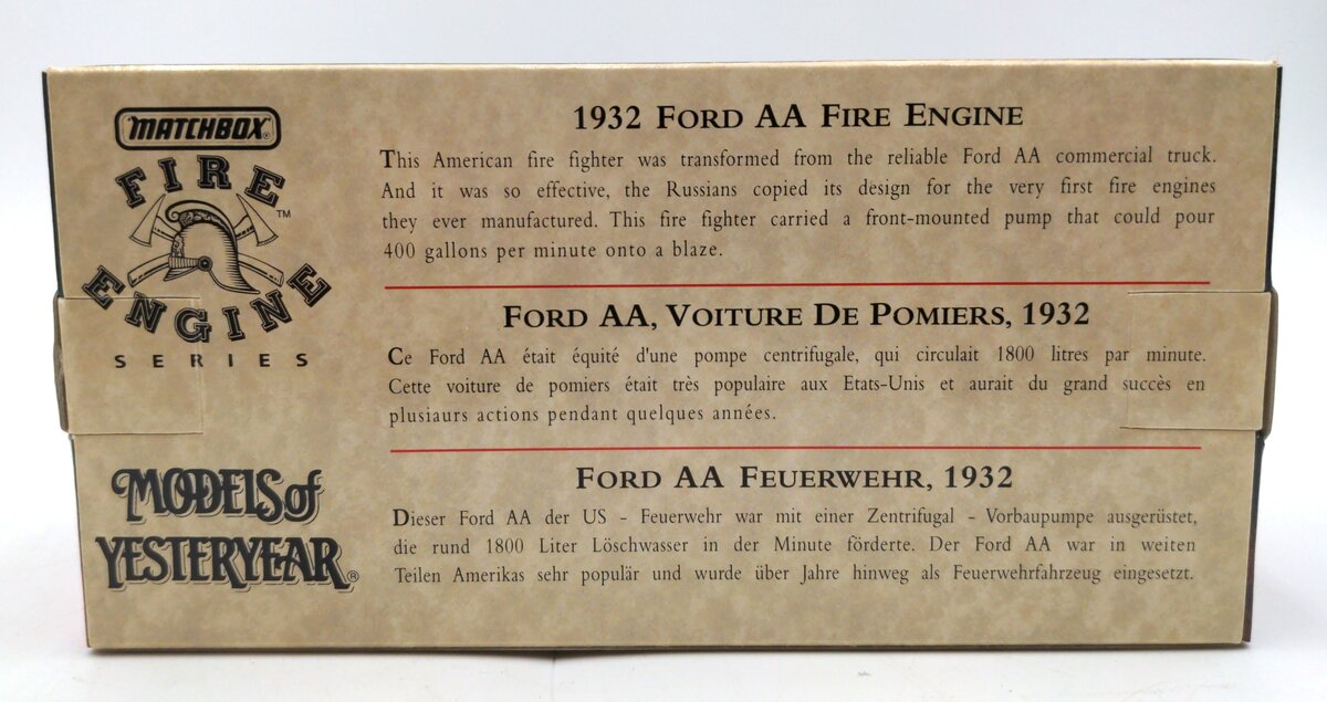 Matchbox YFE06-M 1:43 Scale Diecast 1932 Ford AA Fire Engine NIB