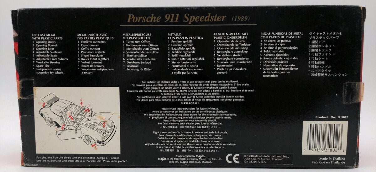 Maisto 31802 1:18 Scale Diecast Porsche 1989 911 Speedster MT/Box