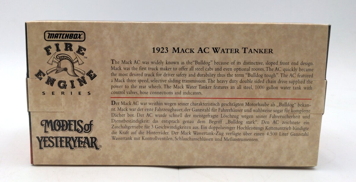 Matchbox YFE11-M 1:43 Scale Diecast 1923 Mack AC Water Tanker EX/Box