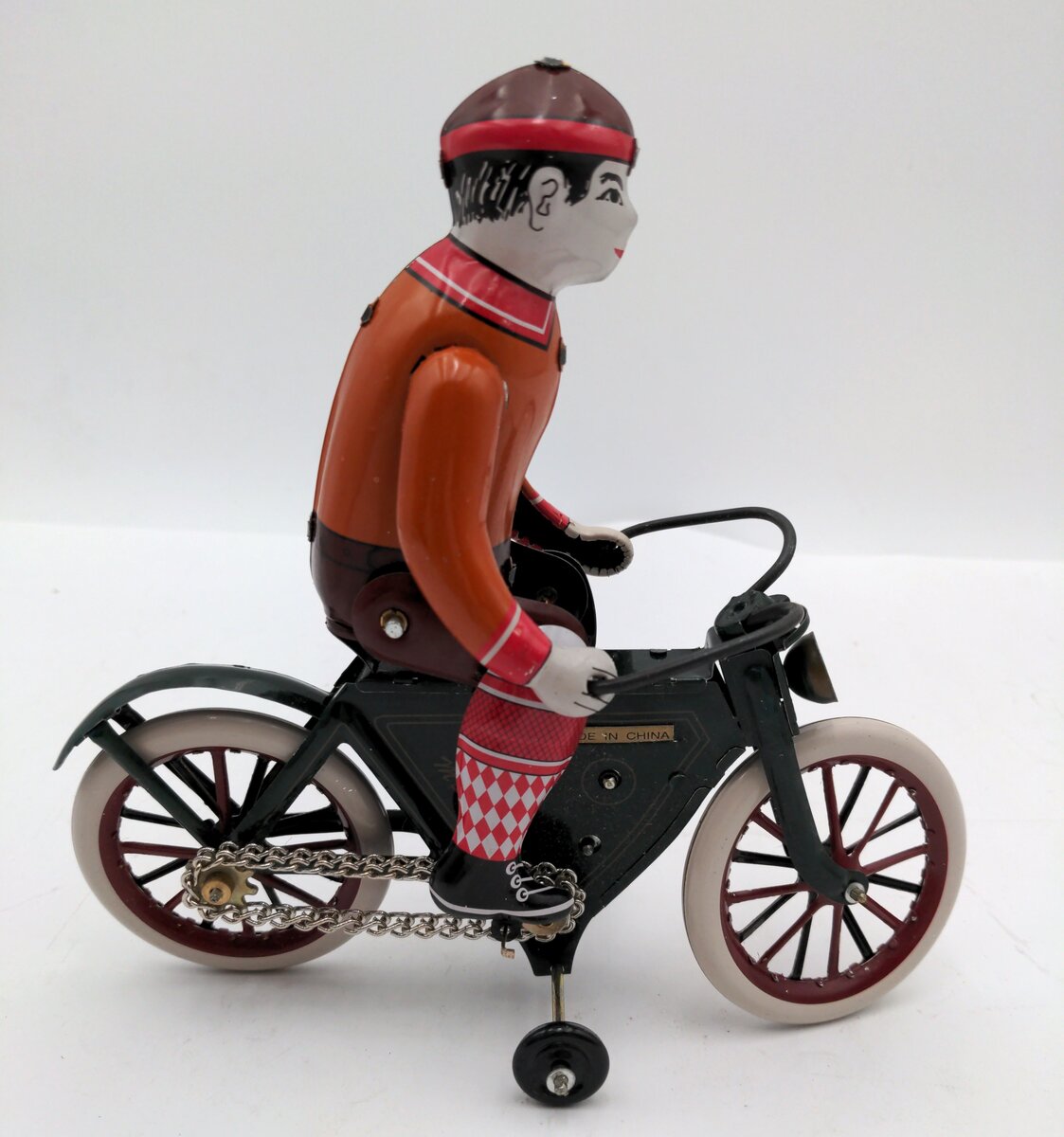 MS374 Clockwork Bicycle Tin Toy Boy On Bike EX/Box