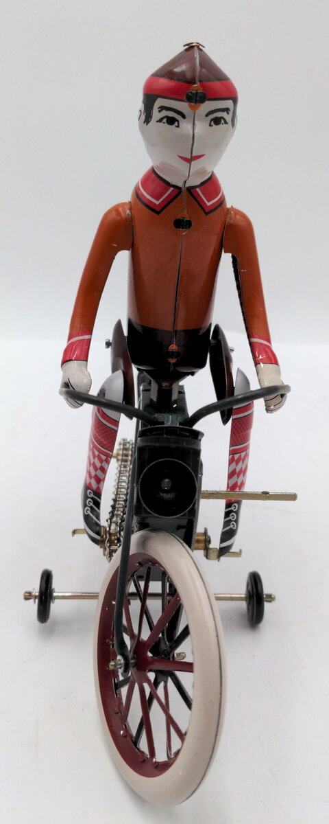 MS374 Clockwork Bicycle Tin Toy Boy On Bike EX/Box