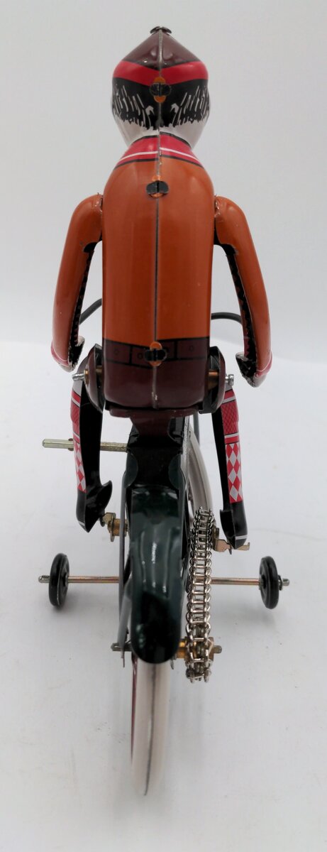 MS374 Clockwork Bicycle Tin Toy Boy On Bike EX/Box
