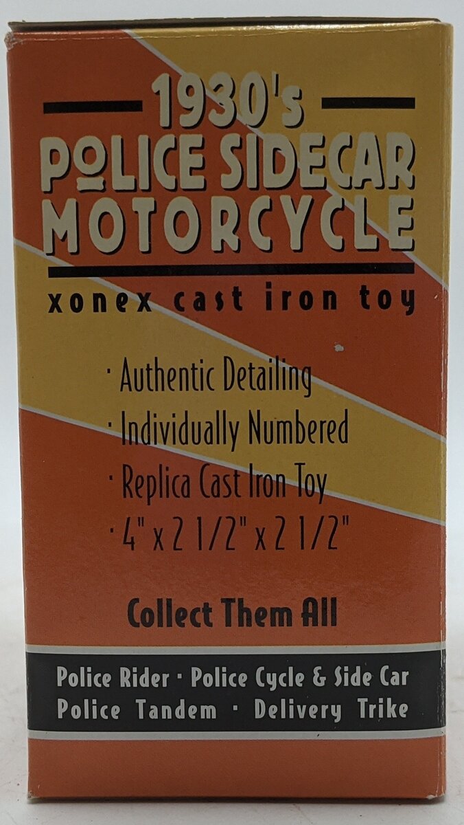 Xonex 12931 Diecast 1930's Police Sidecar Motorcycle Cast Iron Replica NIB