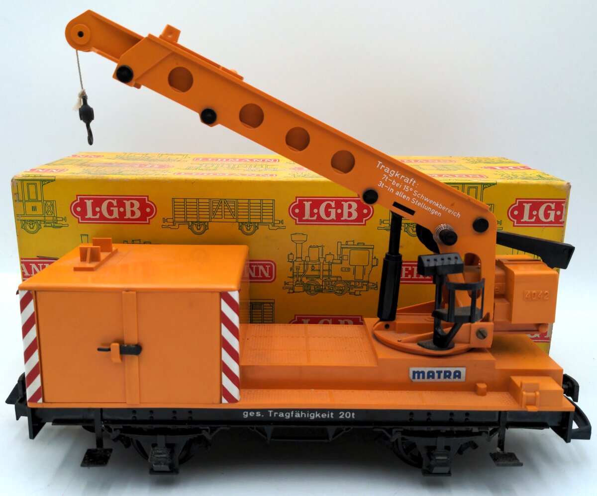 LGB 4042 G Scale Matra Yellow Construction Crane Car EX/Box
