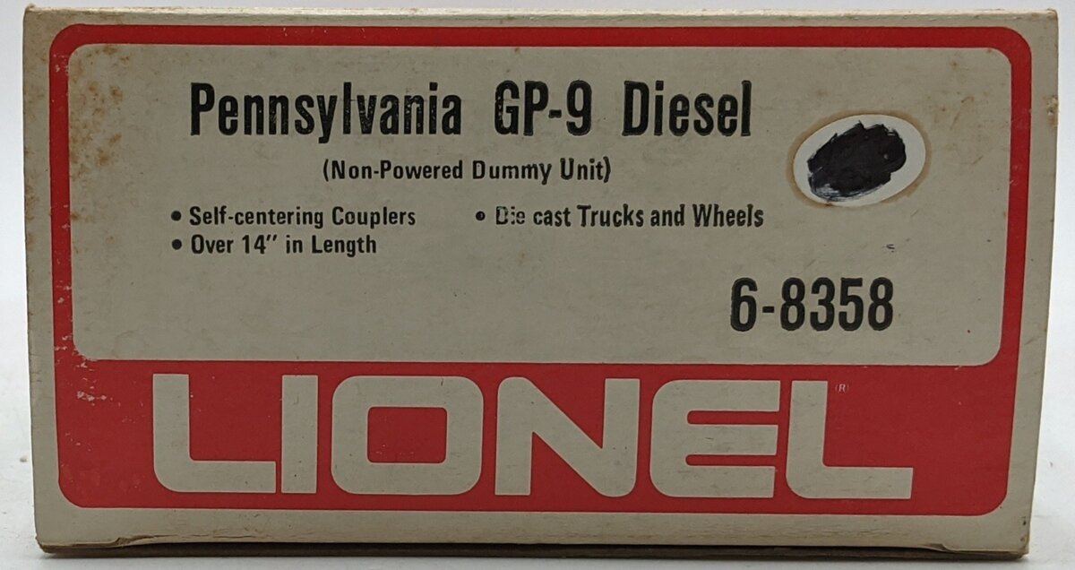 Lionel 6-8358 O Gauge Pennsylvania GP-9 Non-Powered Diesel Locomotive VG/Box