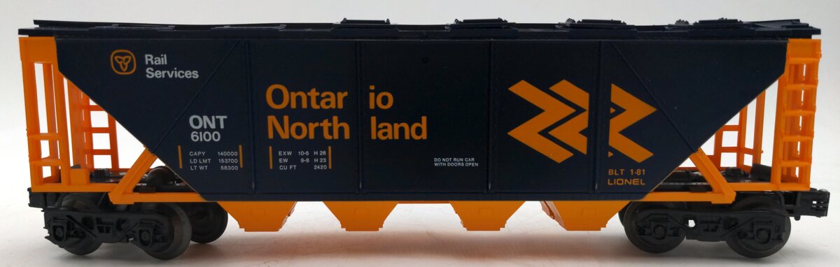 Lionel 6-6100 O Gauge Ontario Northland Covered Quad Hopper EX/Box
