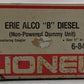 Lionel 6-8453 O Gauge Erie Alco Non-Powered B-Unit Diesel Locomotive #8453 NIB