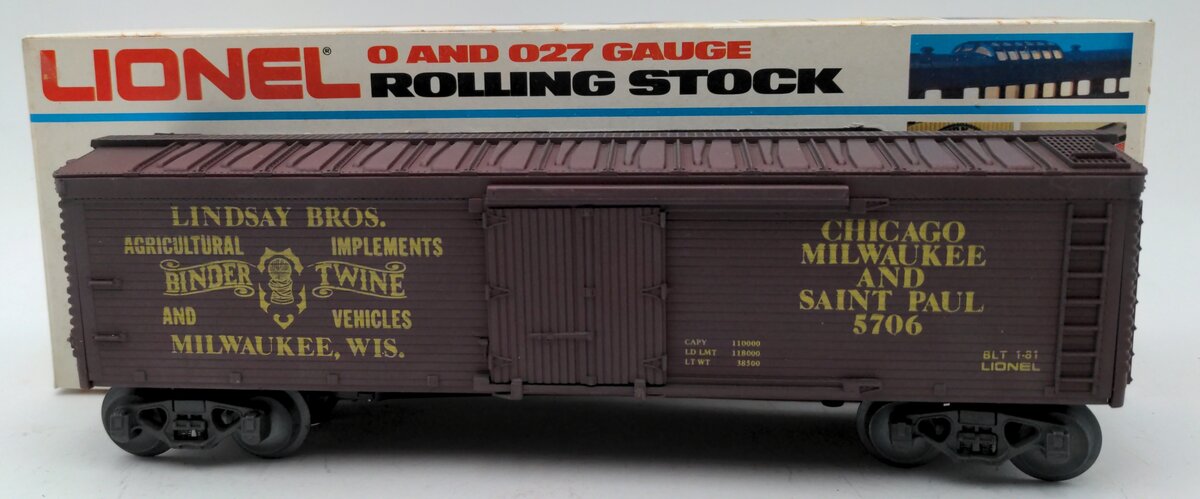 Lionel 6-5706 O Gauge MILW Lindsay Bros. Binder & Twine Reefer EX/Box