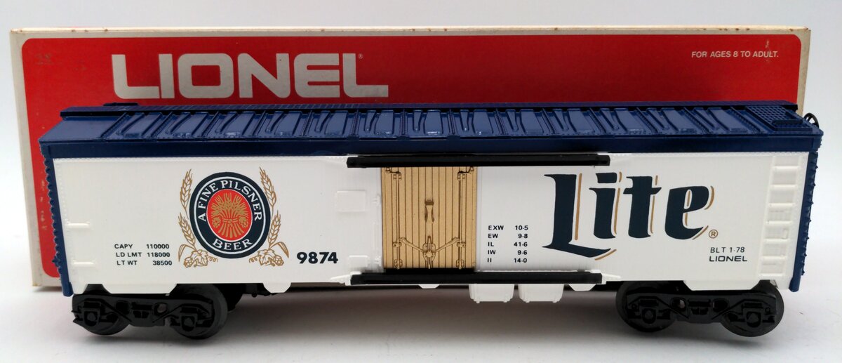 Lionel 6-9874 O Gauge Miller Lite Beer Billboard Reefer Car EX/Box