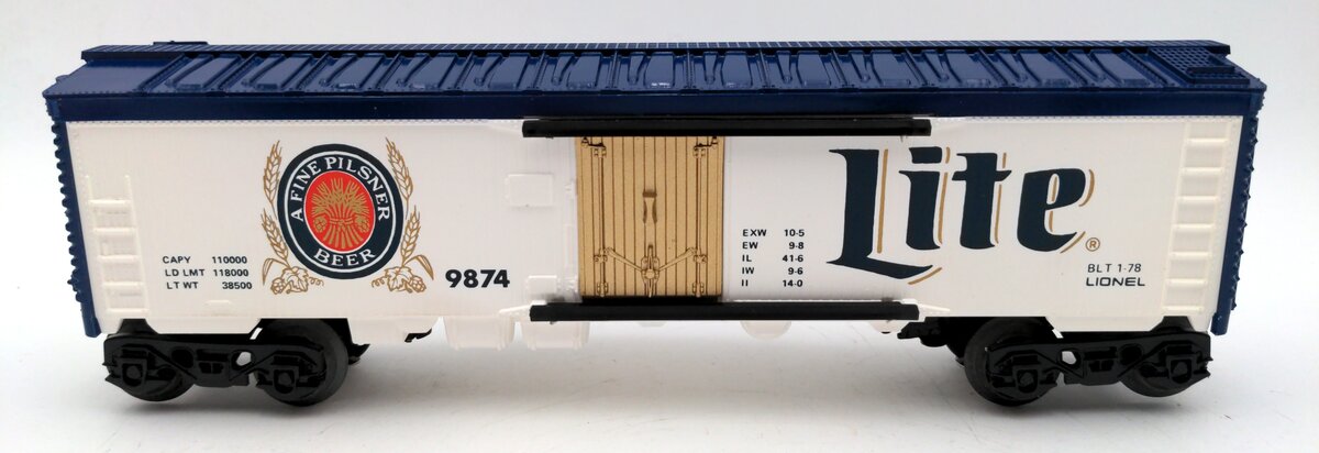 Lionel 6-9874 O Gauge Miller Lite Beer Billboard Reefer Car EX/Box