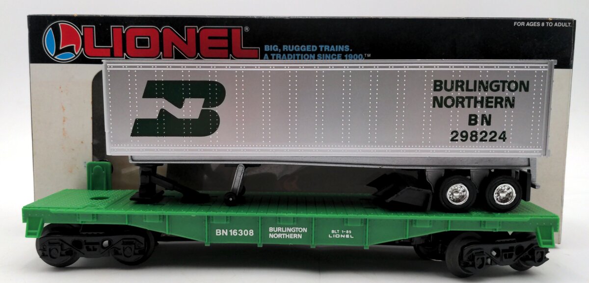 Lionel 6-16308 O Gauge Burlington Northern Flatcar w/Trailer #298224 EX/Box