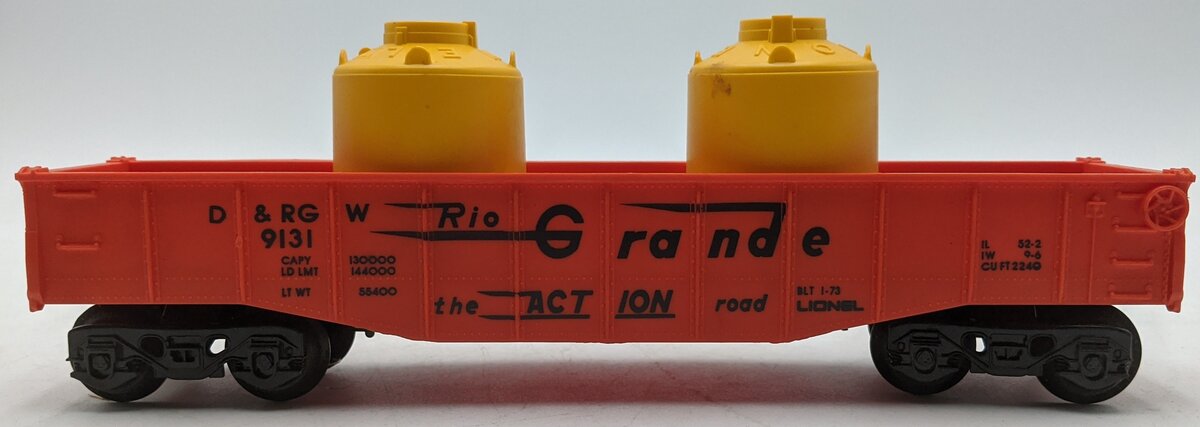 Lionel 6-9131 O Gauge Denver and Rio Grande Western Long Gondola with Cannisters VG/Box