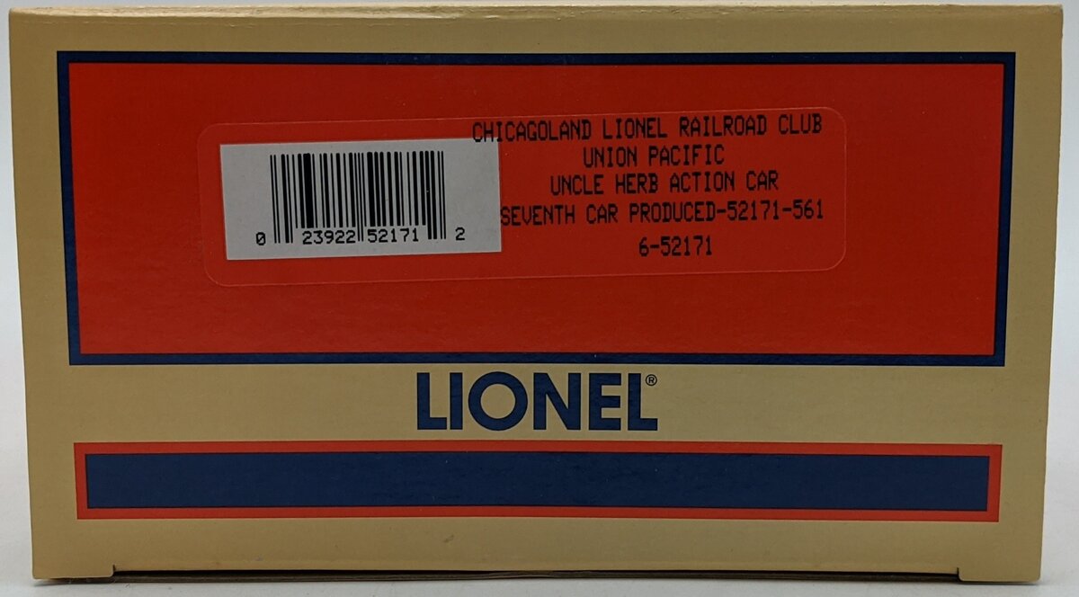 Lionel 6-52171 O Union Pacific Chicagoland RR Club Operating Uncle Herb Boxcar NIB