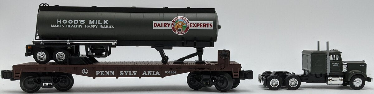 Lionel 6-52392 O Gauge PRR Flatcar w/Hood's Milk Tanker Truck NIB