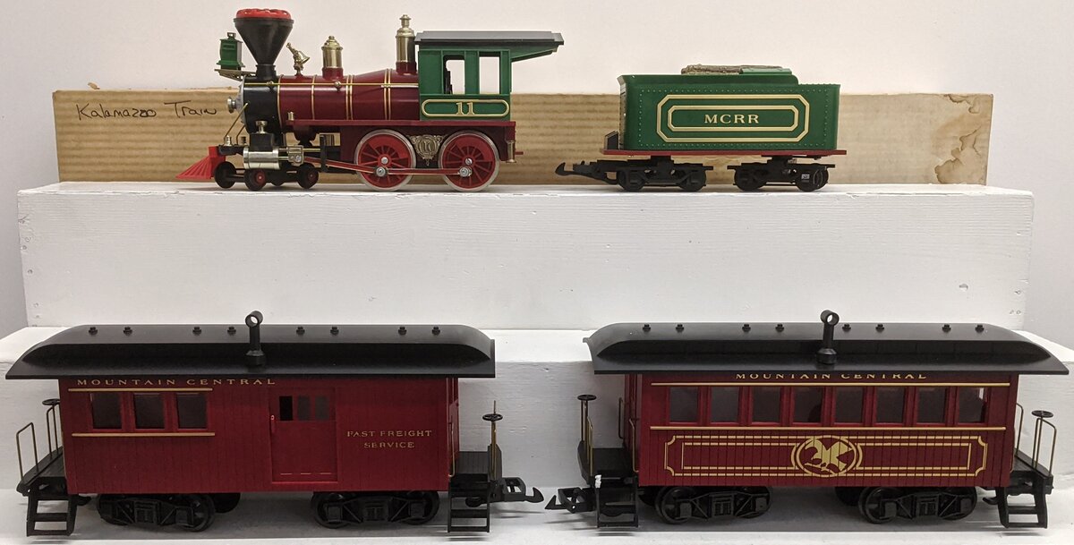 Kalamazoo 18601-2 G Scale Train Set Engine 4-4-0 MCRR Mountain Central Railroad NIB