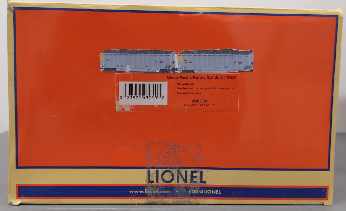 Lionel 2243050 O Union Pacific Standard Rotary Gondola (Set of 4) LN/Box